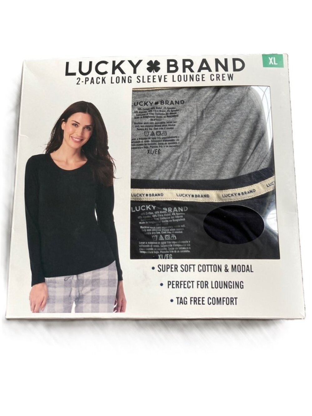 LUCKY BRAND Black and Gray Long Sleeve Lounge Top 2 Pack NEW XL (Size 16-18)